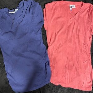 🤰Coral & Navy Ruched Short Sleeve V-neck tees